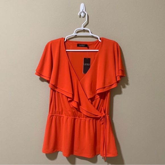Lauren Ralph Lauren Tops - Lauren Ralph Lauren Women’s Ruffle-Trim Surplice Jersey Top-Size L NWT